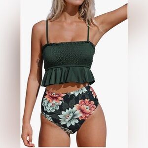NWT CUPSHE Women's High Waist Bikini Swimsuit Ruffle Two Piece Bathing Suit
